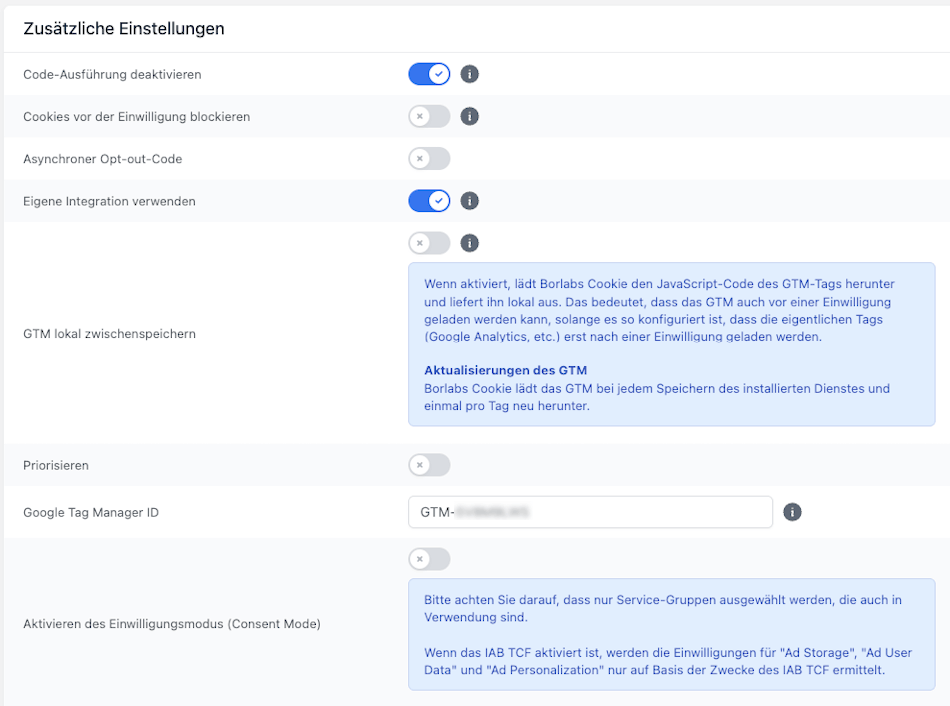 Borlabs GTM Einstellungen