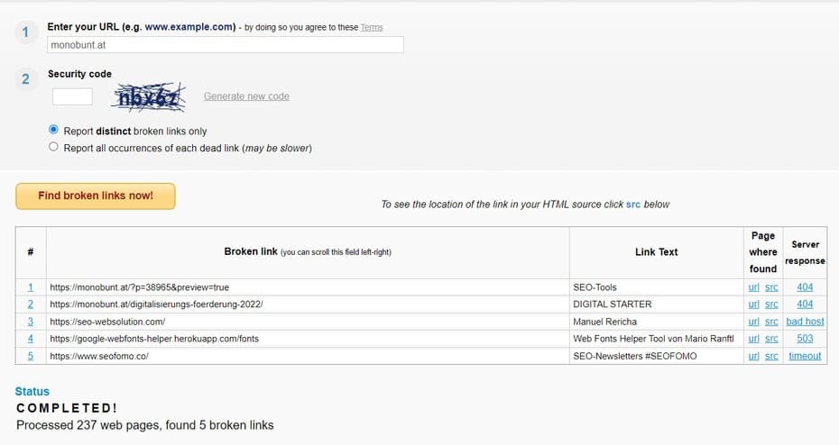 Broken Link Checker Beispiel