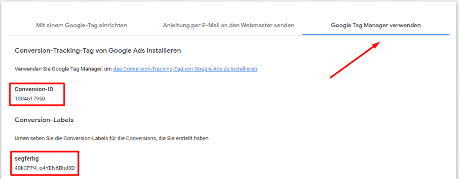 Conversion Tag und Conversion Label