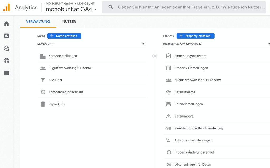 GA4 Verwaltung