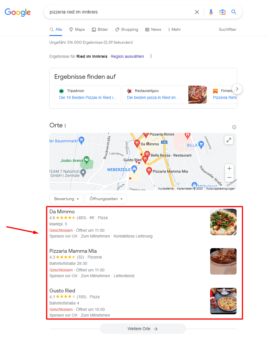 Google Local Snack Pack