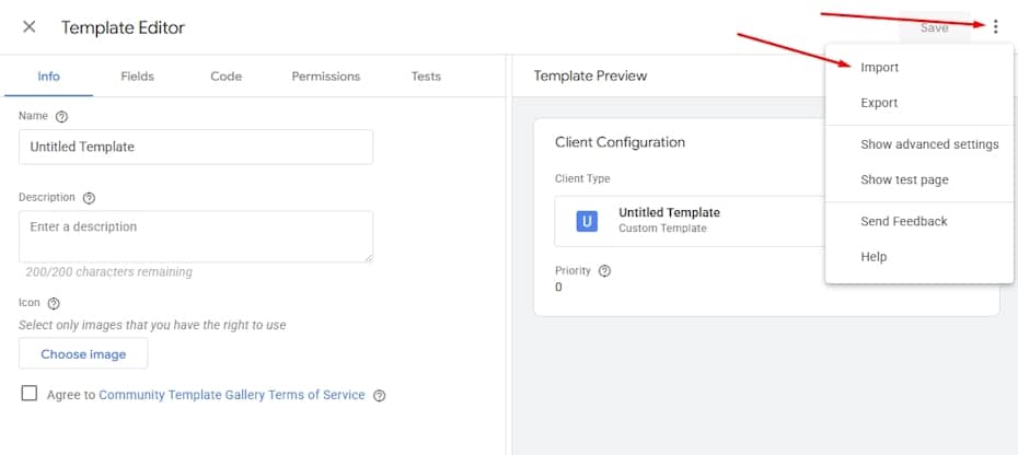Stape Template Editor - Import Data Client