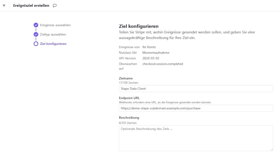 Stripe Webhook - Ereignisziel - Endpoint-URL