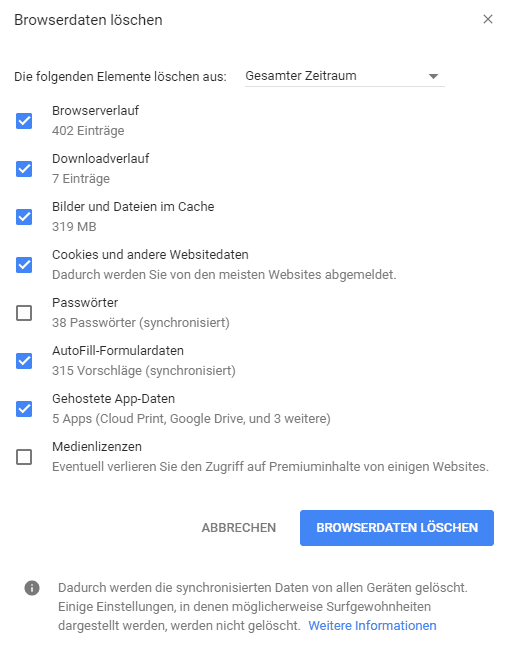 Browser-Cache leeren Chrome