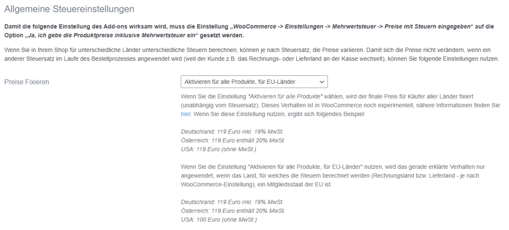 German Market EU-Mehrwertsteuer-Einstellungen
