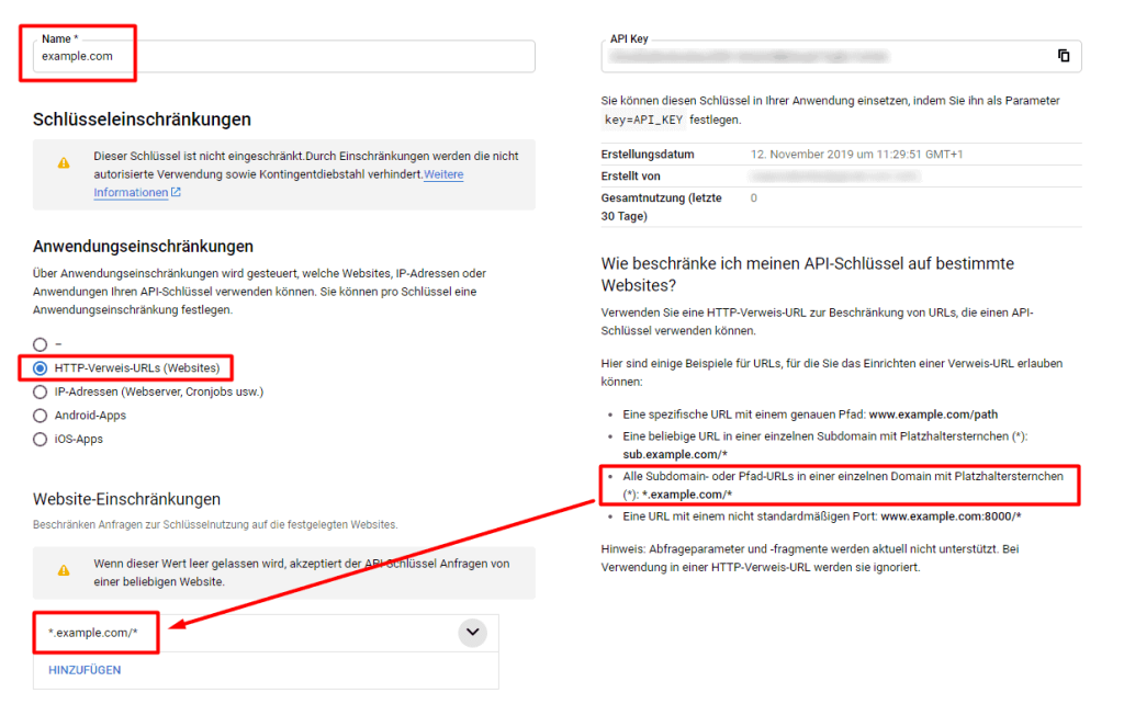 Google API Key einschränken
