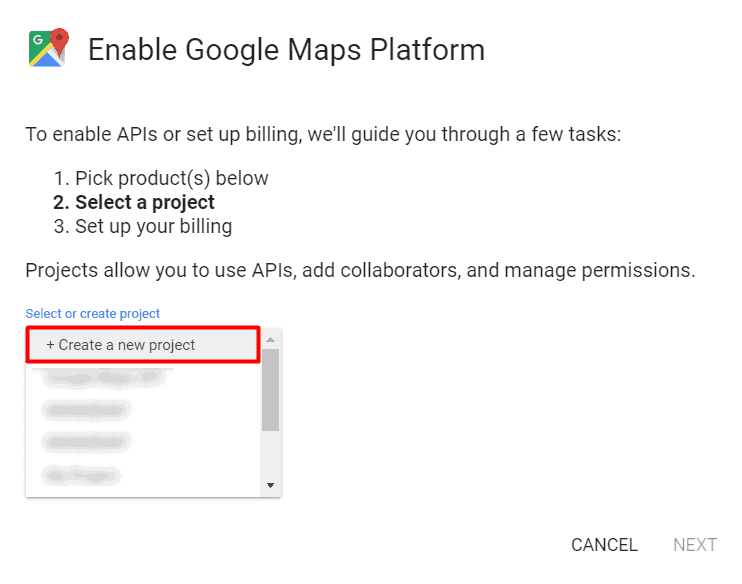 google maps projekt anlegen