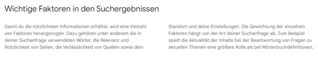 Faktoren Suchergebnisse bei Google