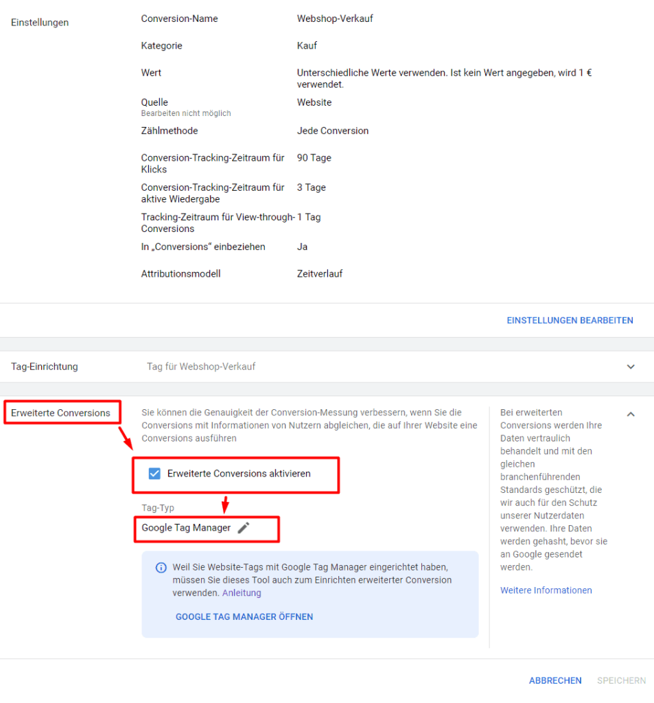 Google Ads Erweiterte Conversions