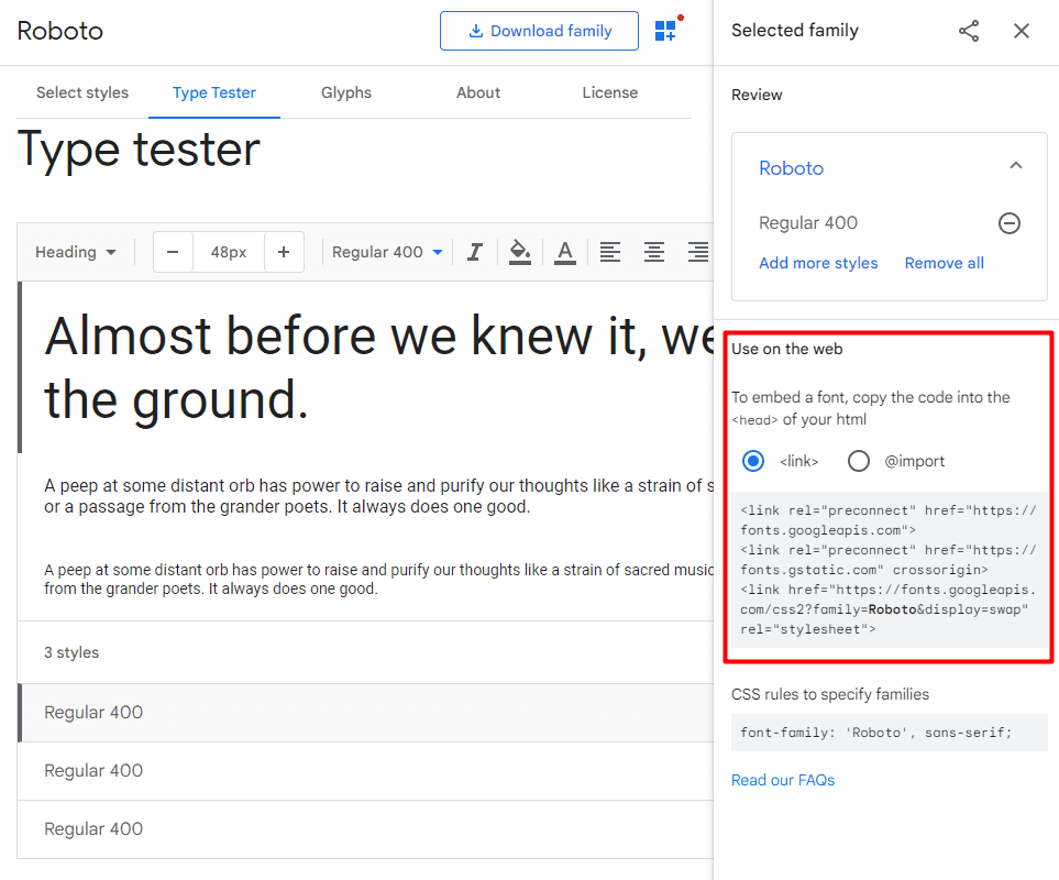 Google Fonts Roboto einbinden