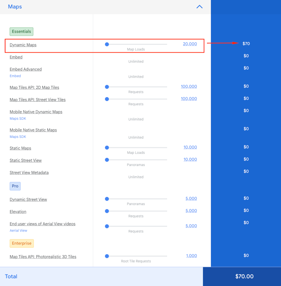 Google Maps Kosten für Dynamic Maps API