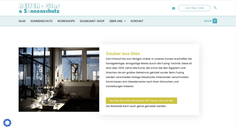 Screenshot Reiter Glas Homepage