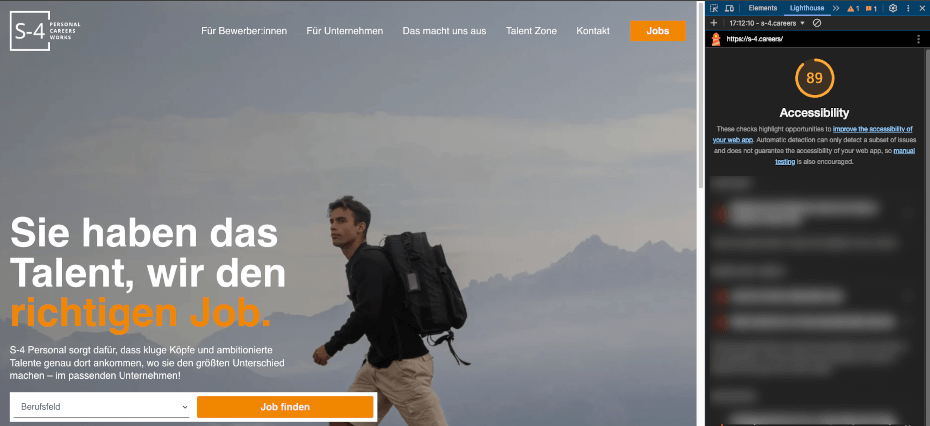 Google Lighthouse Audit von s-4.careers