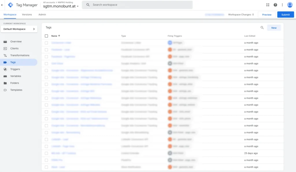 Übersicht eines sGTM Containers