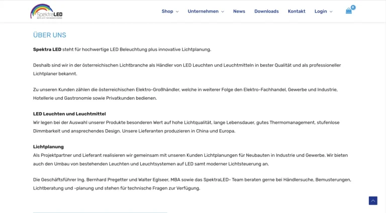 Screenshot SpektraLED Website