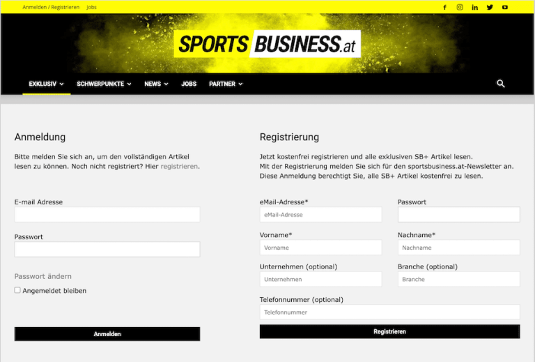 sportsbusiness.at Registrierung und Anmeldung