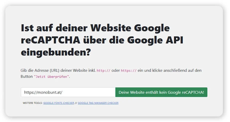 widilo reCAPTCHA Check Tool